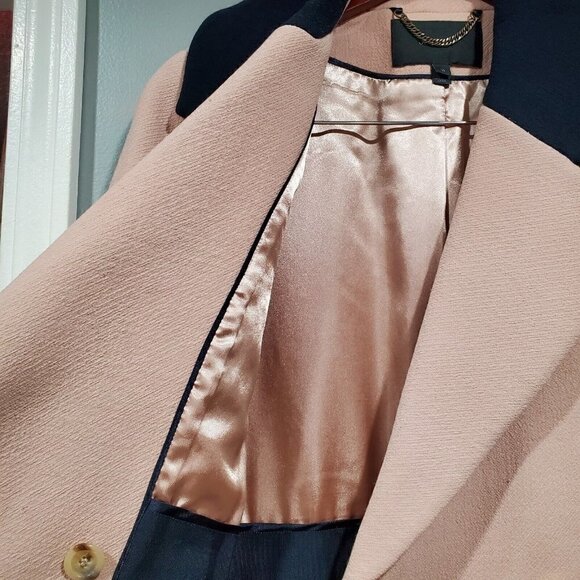 J. Crew Arianna Dusty Pink w/ Navy Collar Contrast TopCoat Wool Blend Size 10 - Picture 14 of 16